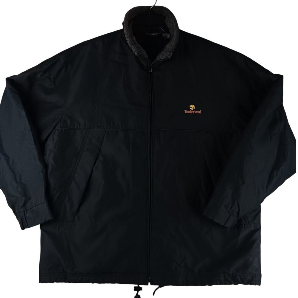 Timberland Mid Weight Bomber Jacket‎ XL Black Mock Fleece Mock Neck Logo Travel